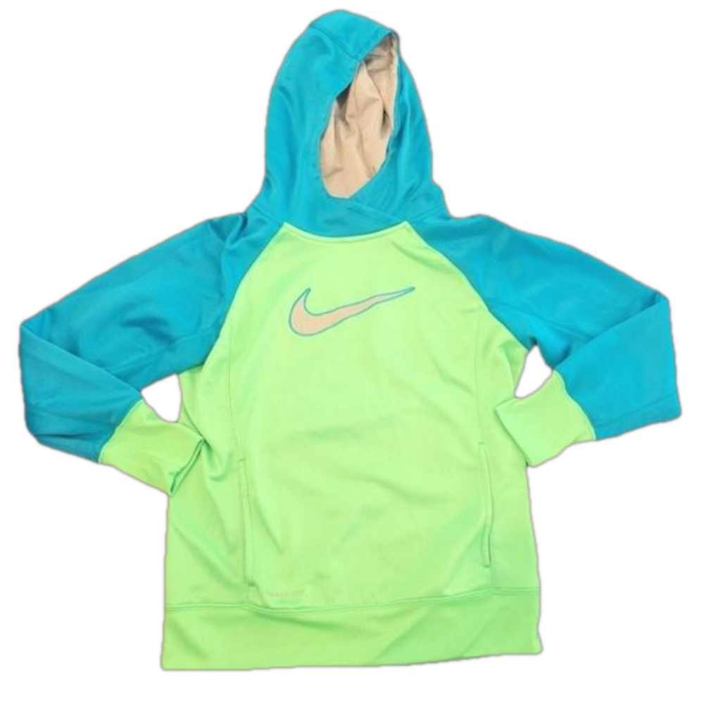 Nike Neon Green/Blue Logo Hooded Sweatshirt Size XL
